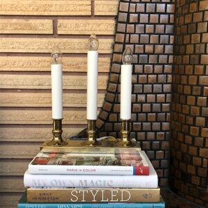 70's Light-Up Gold Tone Candlestick - Seasonal Decor - Christmas Lighting